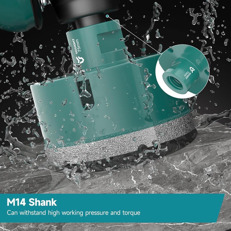 YOSIGHT 3 Inch Diamond Hole Saw - 75 mm M14 Shank Diamond Core Drill Bit for Angle Grinder, Dry/Wet Hole Opener, Ideal for Tile Granite Marble Glass Ceramic Brick Stone - Image 4